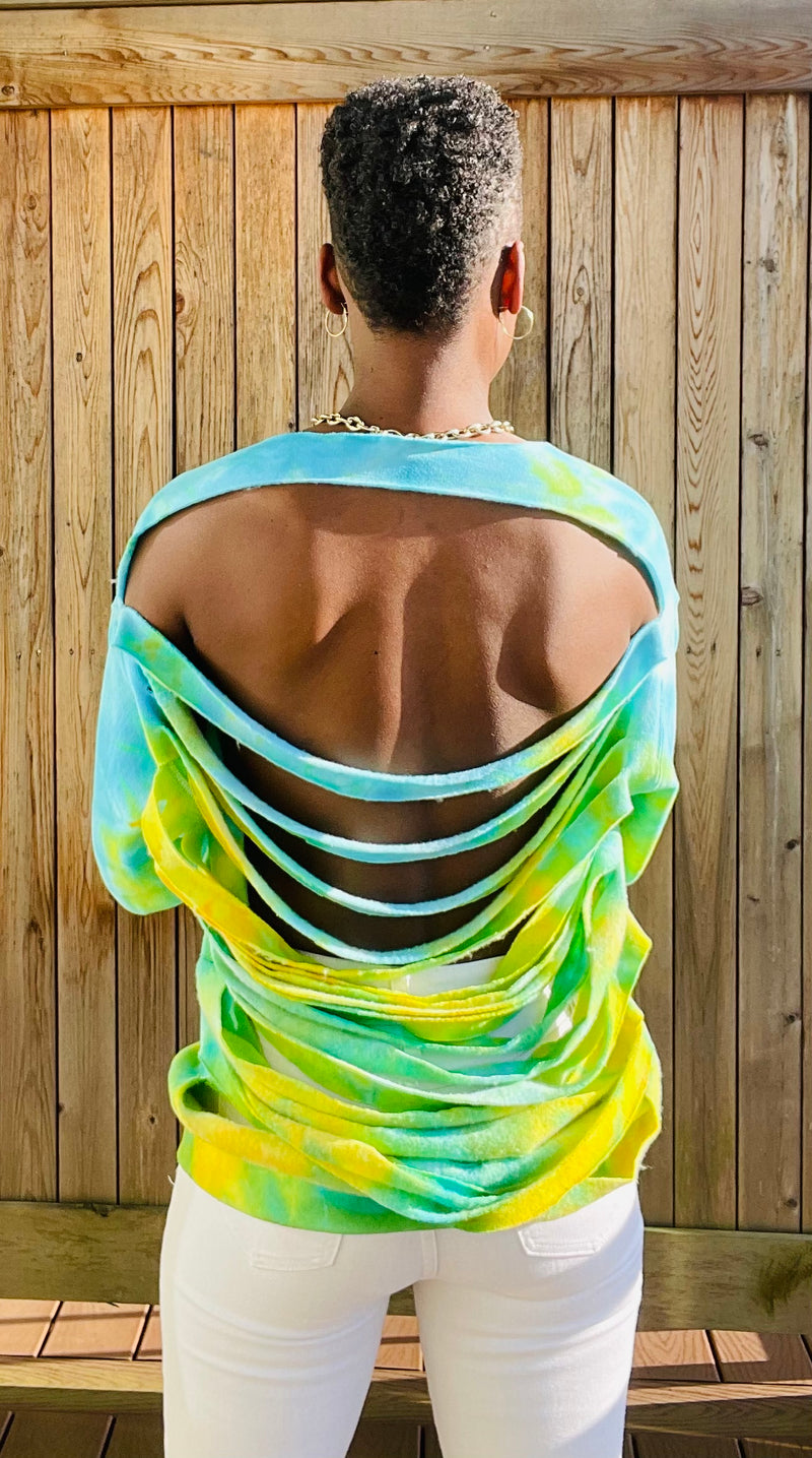 Backless Turquoise and Yellow Sweatshirt